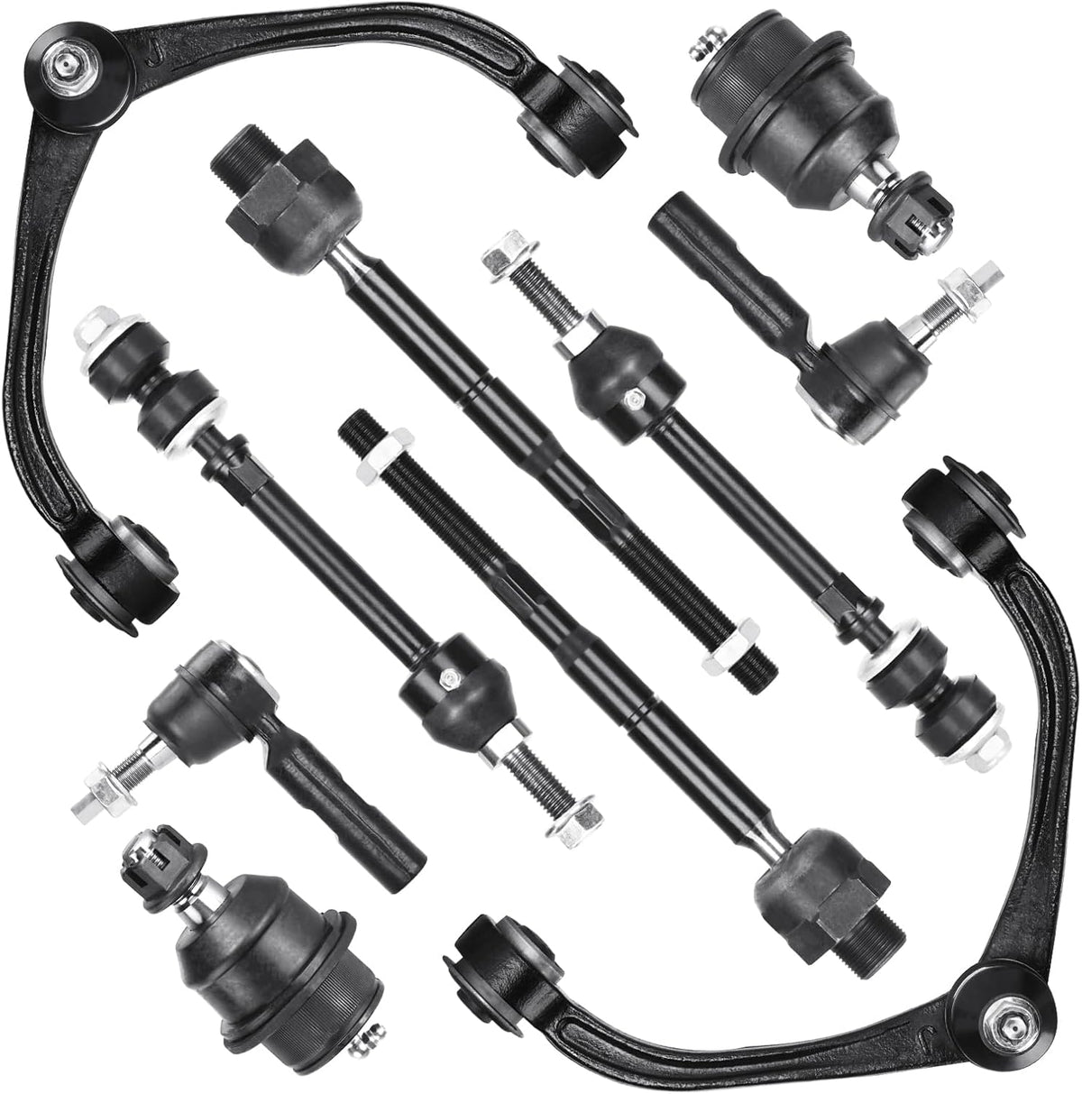 Front Upper Control Arms w/Ball Joints Replacement Suspension Kit for Dodge Dakota 2005-2010, for Ram Dakota 2011, for Mitsubishi Raider 2006-2009, with Sway Bars Tie Rods (10PCS)