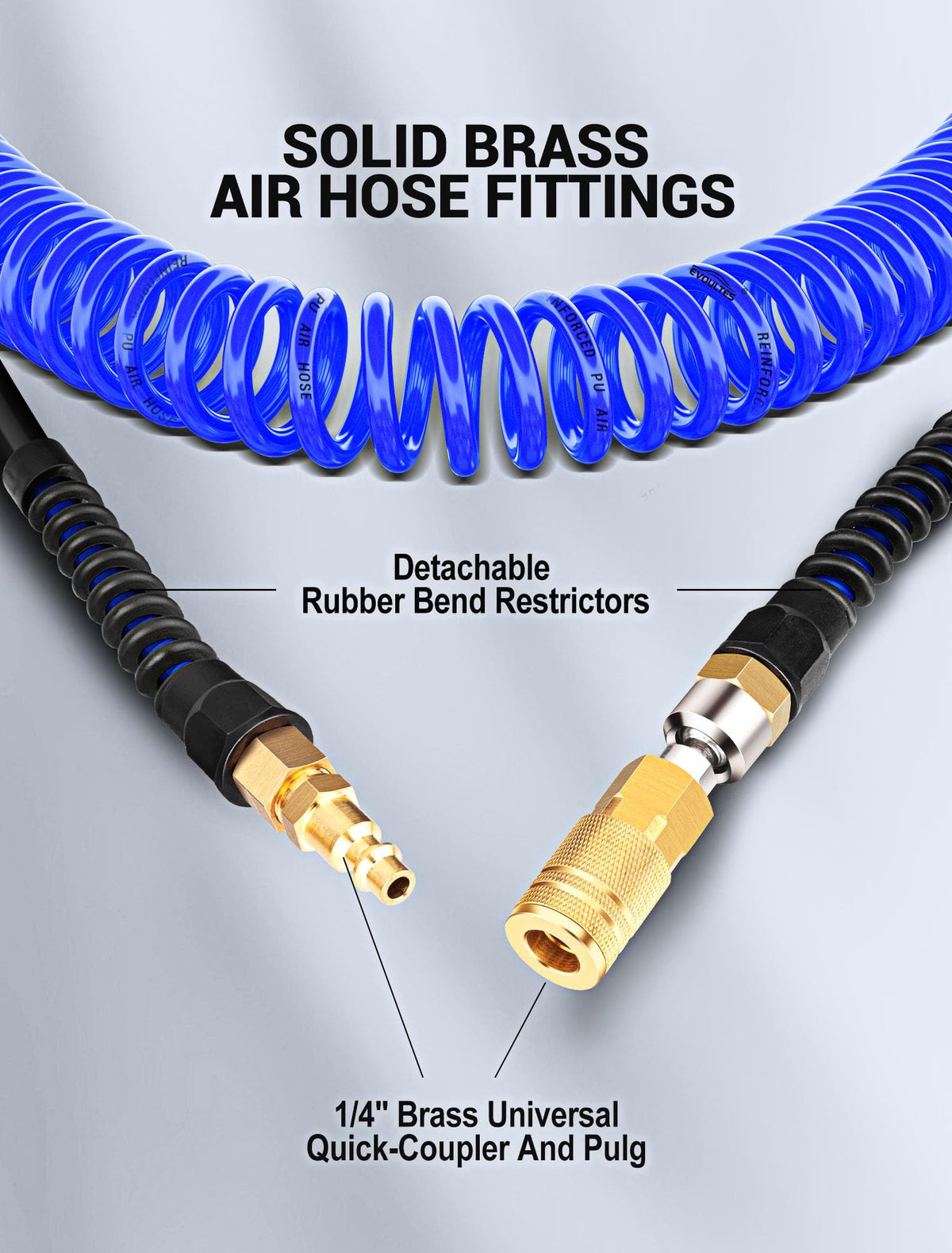 EVOULTES 1/4 In x 28 Ft Polyurethane Recoil Air Compressor Hose