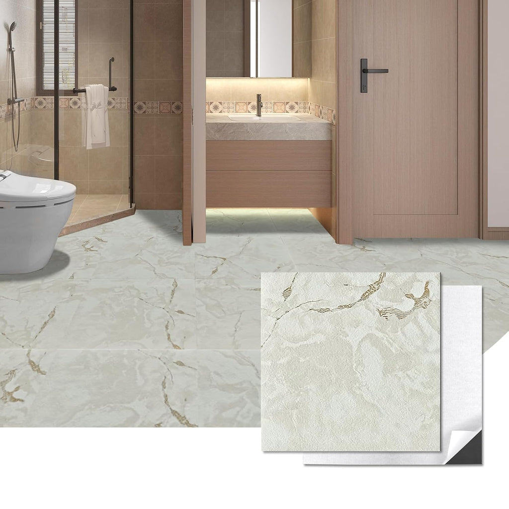 30-Pack Peel and Stick Floor Tiles, 12" x 12", White Grey Vein Marble