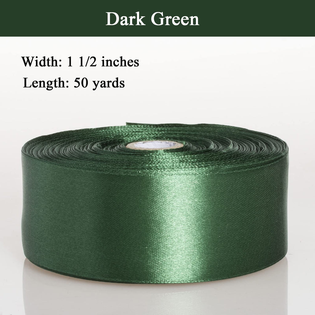 1 1/2 Inch Dark Green Solid Satin Ribbon for Gift Wrapping, 50 Yards
