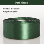 1 1/2 Inch Dark Green Solid Satin Ribbon for Gift Wrapping, 50 Yards