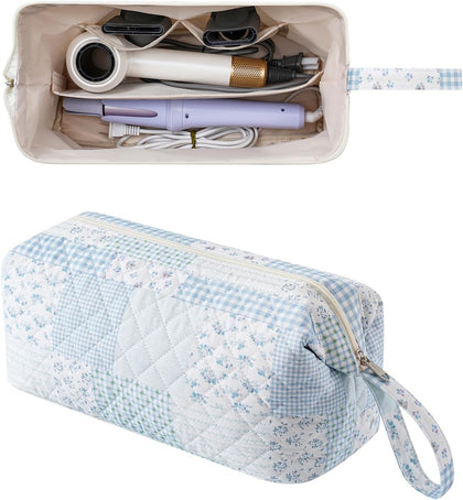 Large Quilted Hair Tools Travel Bag,Hair Styling Accessories Storage Case for Hair Dryer,Curling Iron,Flat