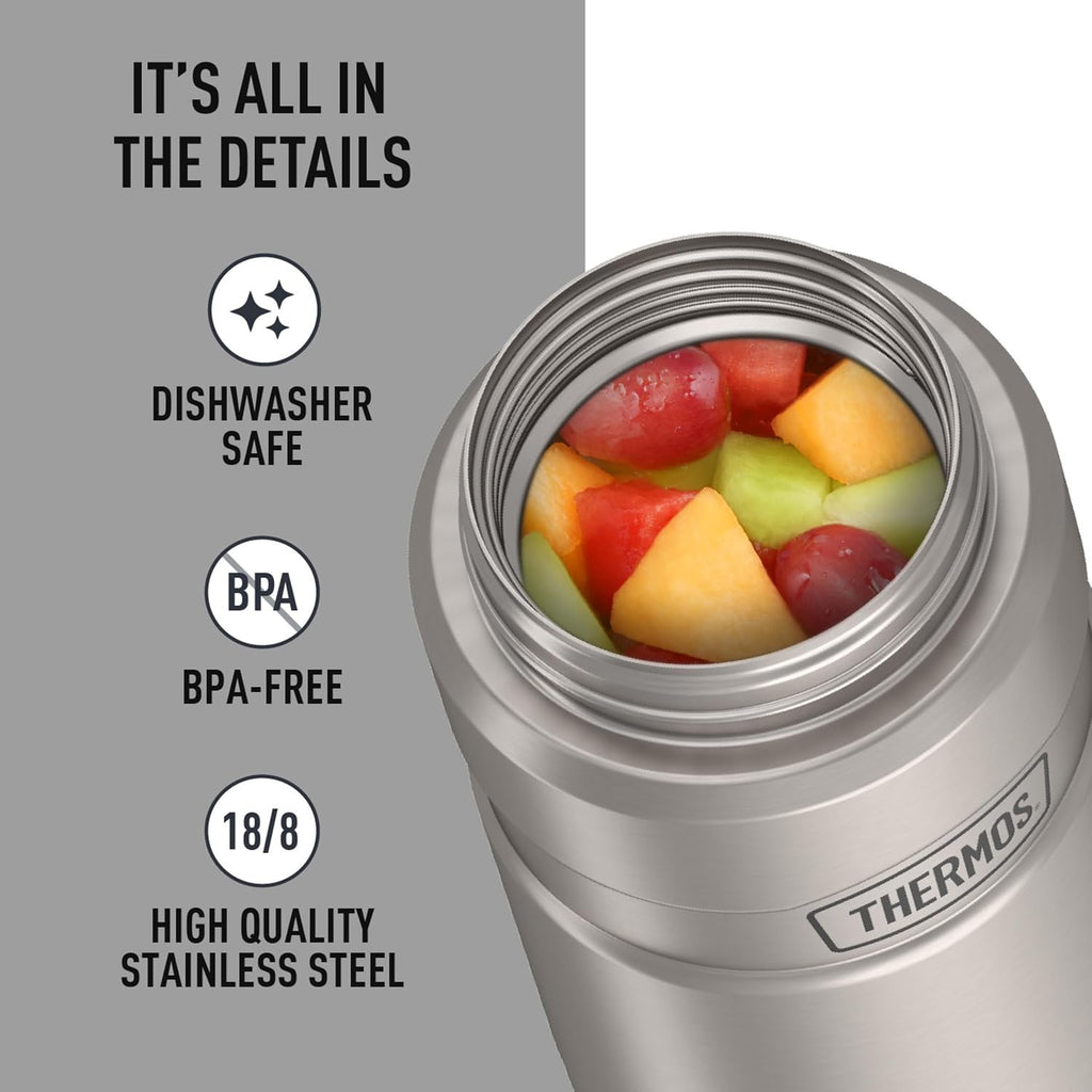 Stainless King Food Jar with Bowl, 24oz, Matte Steel | Stainless Steel Insulated Food Container with Built-In Bowl