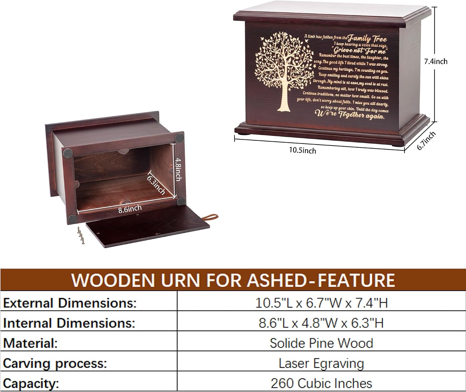 Cremation Urns for Ashes Wooden Urn Memorial Urn for Human Ashes Adult Male Female Large Burial Funeral Wood Urns