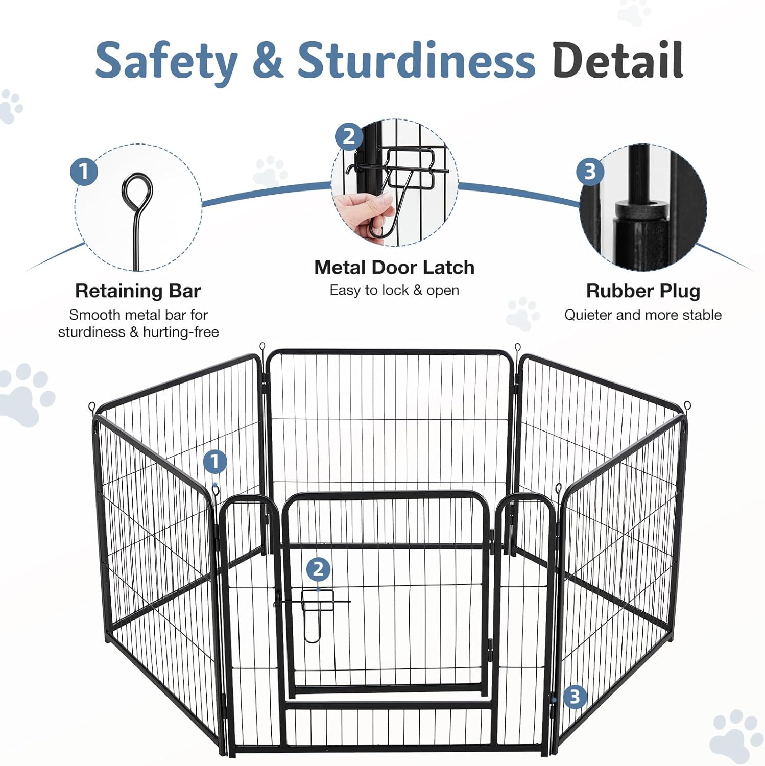 Dog Playpen Indoor, Metal 24 Inch 6 Panels Foldable Pet Fence with Door, Outdoor Small Medium Large Dog Puppy