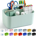 Multiuse Caddy Organizer with Handle, Portable Divided Plastic Tote Bin - Art Craft, Stationary Pen Marker Crayons