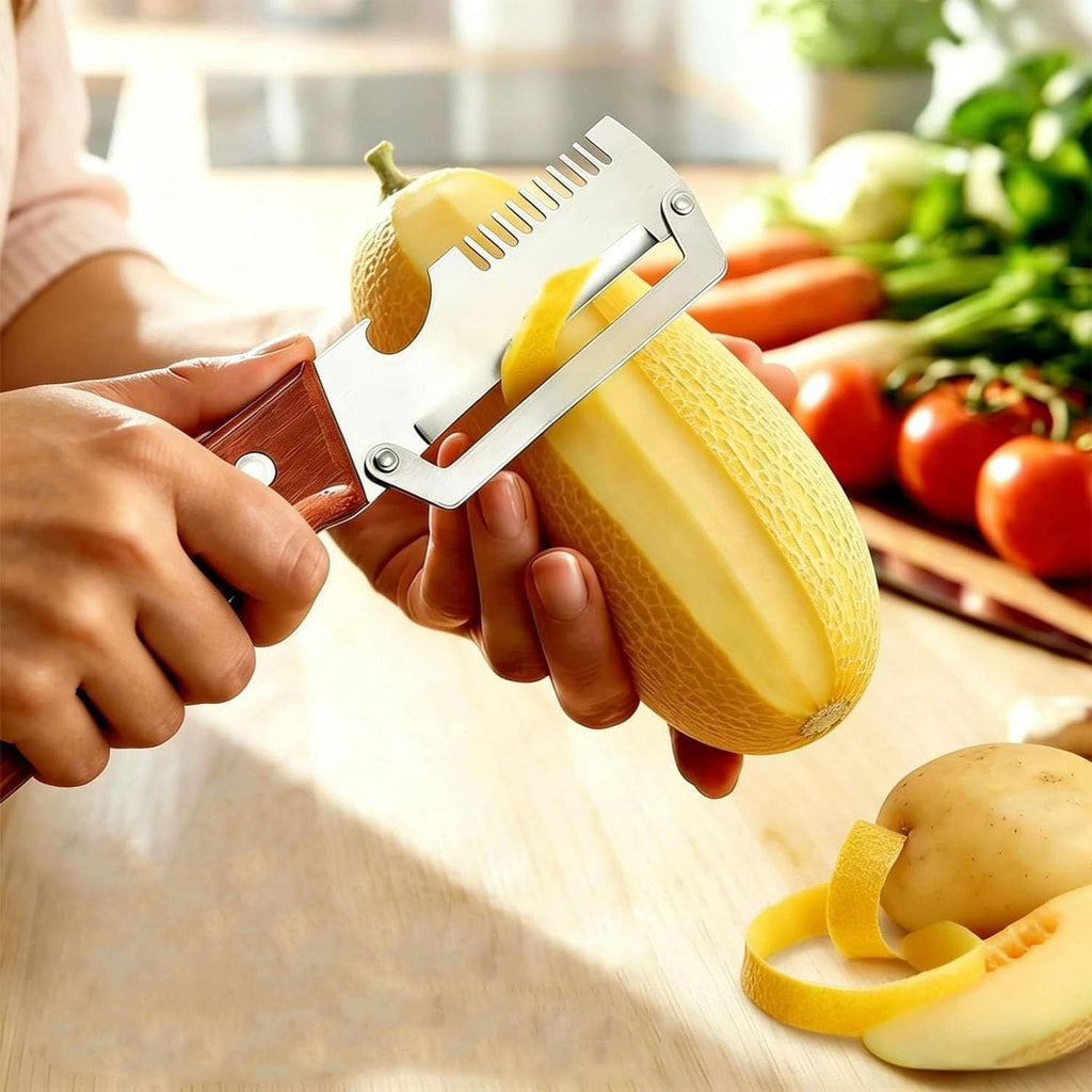 2026 Upgrade Multi-Functional Vegetable Peeler, 3 in 1 Multi Functional Wooden Handle Peeler and Bottle Opener