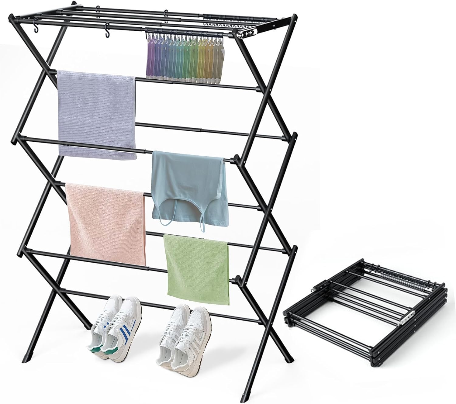 Clothes Drying Rack Foldable Drying Rack Clothing Black-1pack | for Laundry - 40" x 28.8" x 14.2", Space Saving