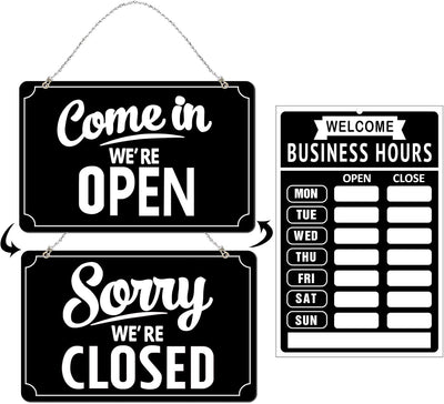 Open Closed Signs Business Hours Sign Set for Window Door Open Signs for Business Hour Closed Open Flip Sign Store