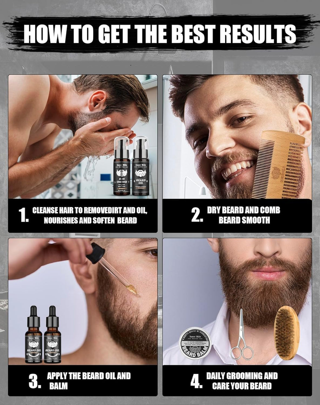 Beard Kit for Men Grooming & Care: Christmas Stocking Stuffers Valentines Fathers Birthday Gifts for Men, Husband