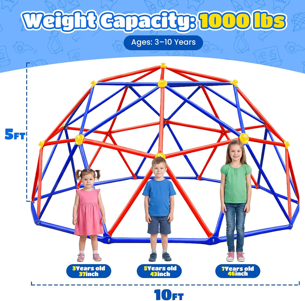 10FT Climbing Dome, Outdoor Jungle Gym for Kids with Climbing Grip - Geometric Dome Climber Supports 1000LBS Outdoor