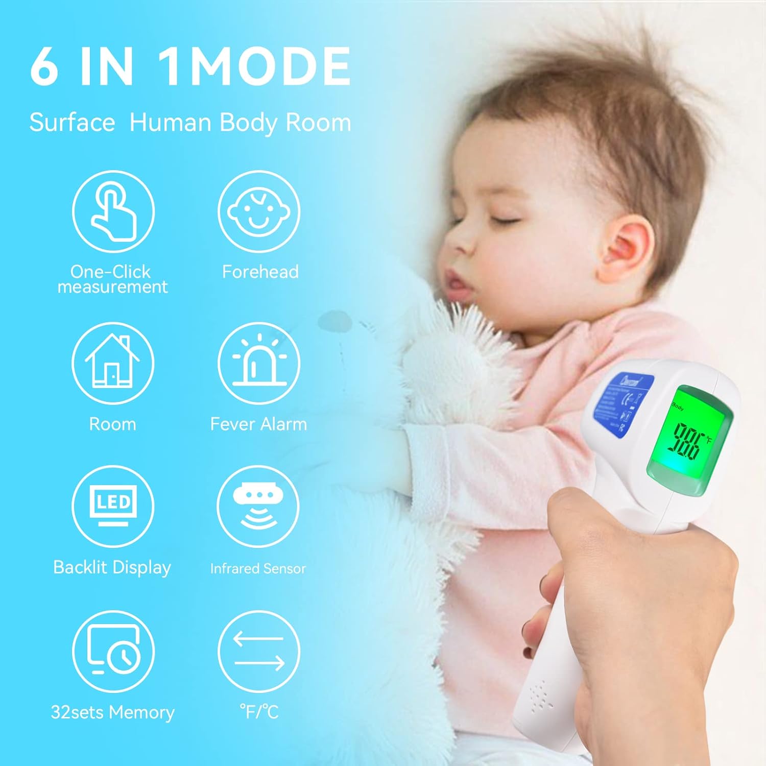 Digital Non Contact Infrared Forehead Thermometer Contactless Thermometer 3 in 1 for Kids Infant Adult Fever Check