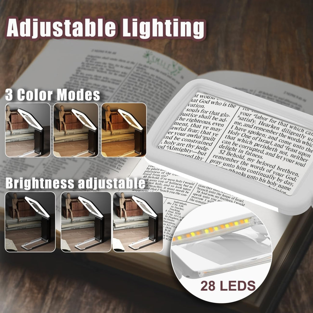 15X Magnifying Glass with Light and Stand, Real Glass Lens, Rechargeable Foldable Handheld Magnifier, 3 Color Modes