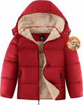 Boy's Winter Coat Thermal Puffer Jacket Warm Sherpa Fleece Lined Water-Resistant Zip Outerwear Coat with Detachable Hood