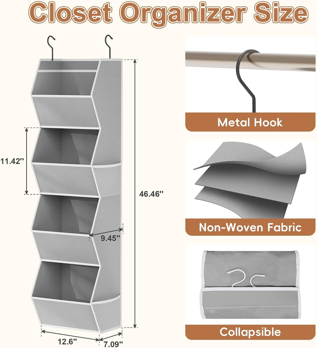 Hanging Closet Organizer 4 Shelf Collapsible Bedroom Closet Organizers and Storage Hanging with Mesh Pockets for