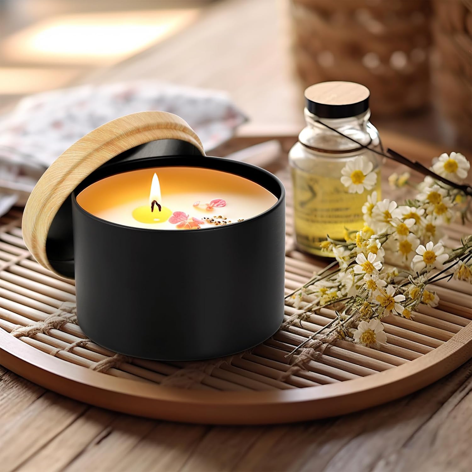 24 Pack 8 OZ Candle Tins, Matte Black Candle Container with Lids, Round Metal Jars for Making Candles, Bulk Empty