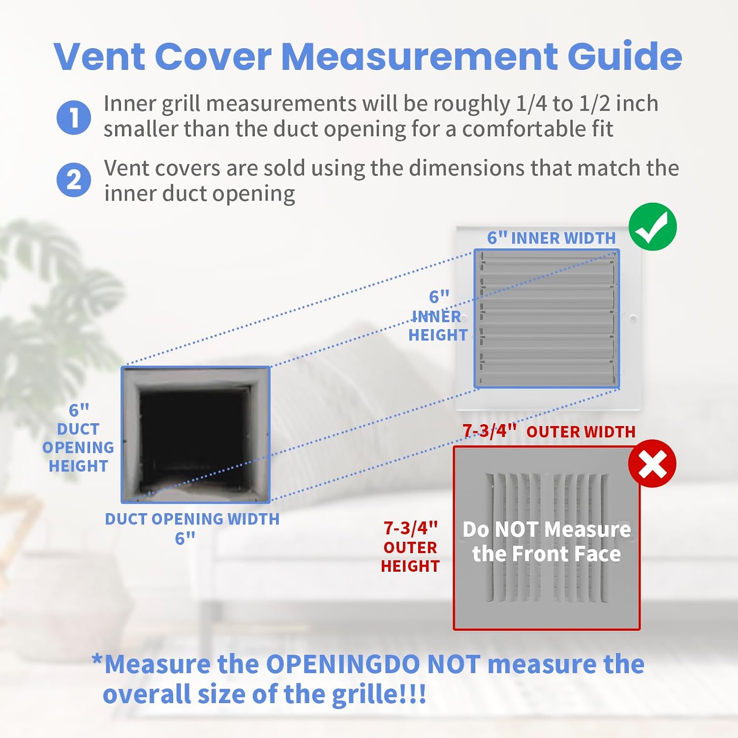 6 x 6 Inch [Duct Opening] Air Vent Covers for Wall or Ceiling - High Airflow 2 Way Steel Ventilation - Adjustable