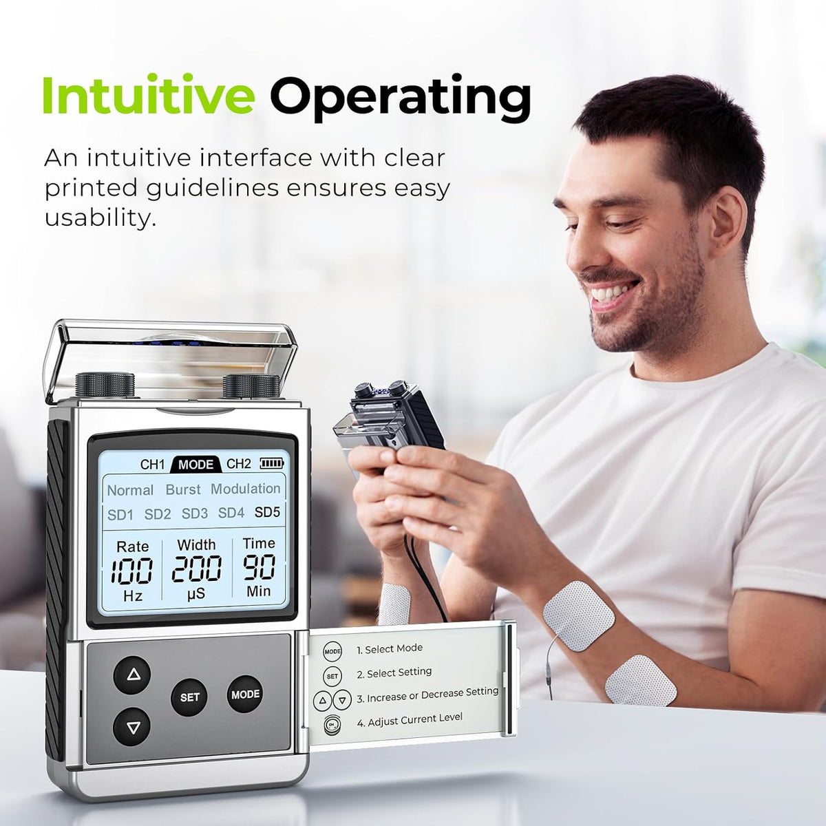 Rechargeable Digital TENS Unit Muscle Stimulator, Customizable 8-Mode