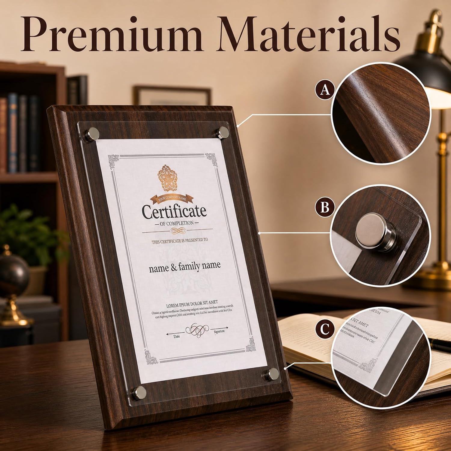Award Plaque, Personalized Plaque, Walnut Wood 11.42 x 14.96in A4 Certificate Frame with Acrylic Panel for Employee