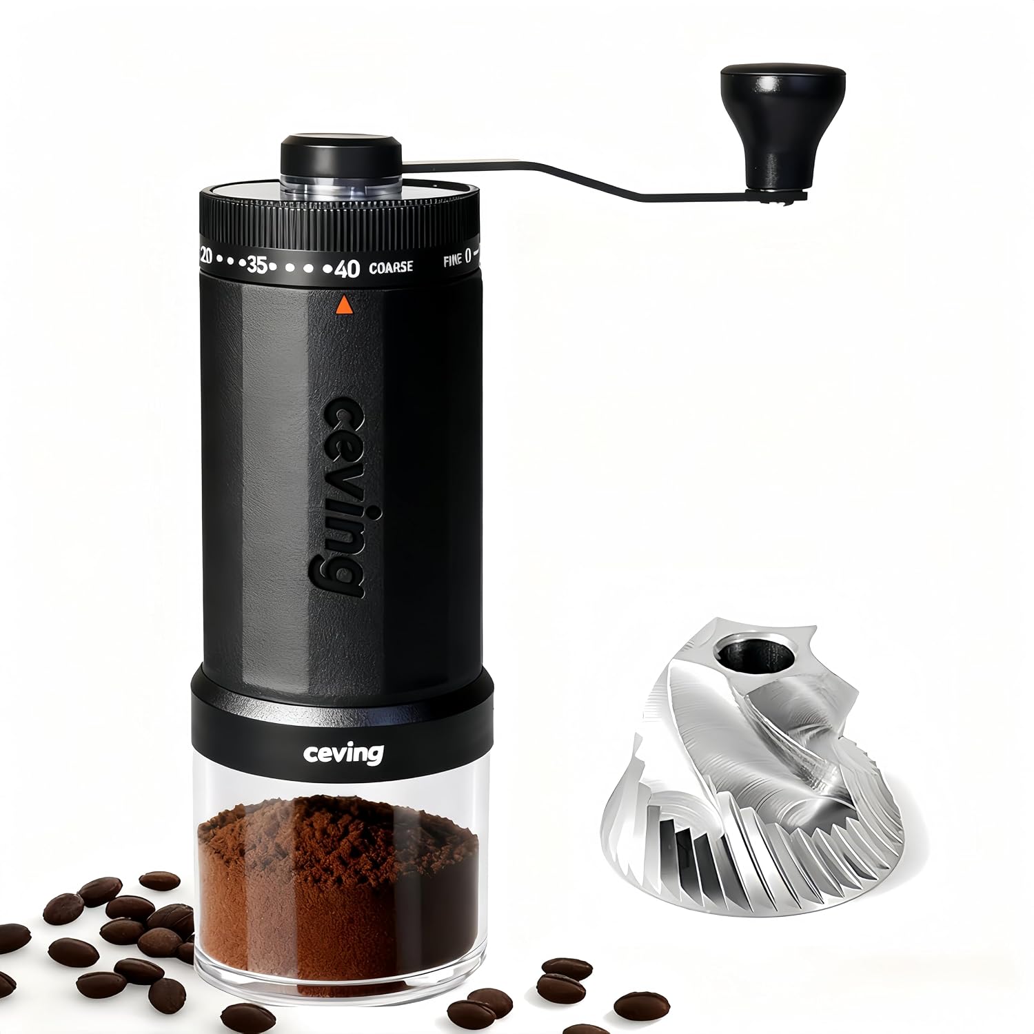 World's First 60g Large Capacity Manual Coffee Grinder, Black | 40 External Settings, Portable Hand Coffee Bean Mill