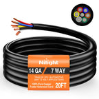 Nilight 20 Feet 7 Way Trailer Extension Cable 14 Gauge 7 Conductor