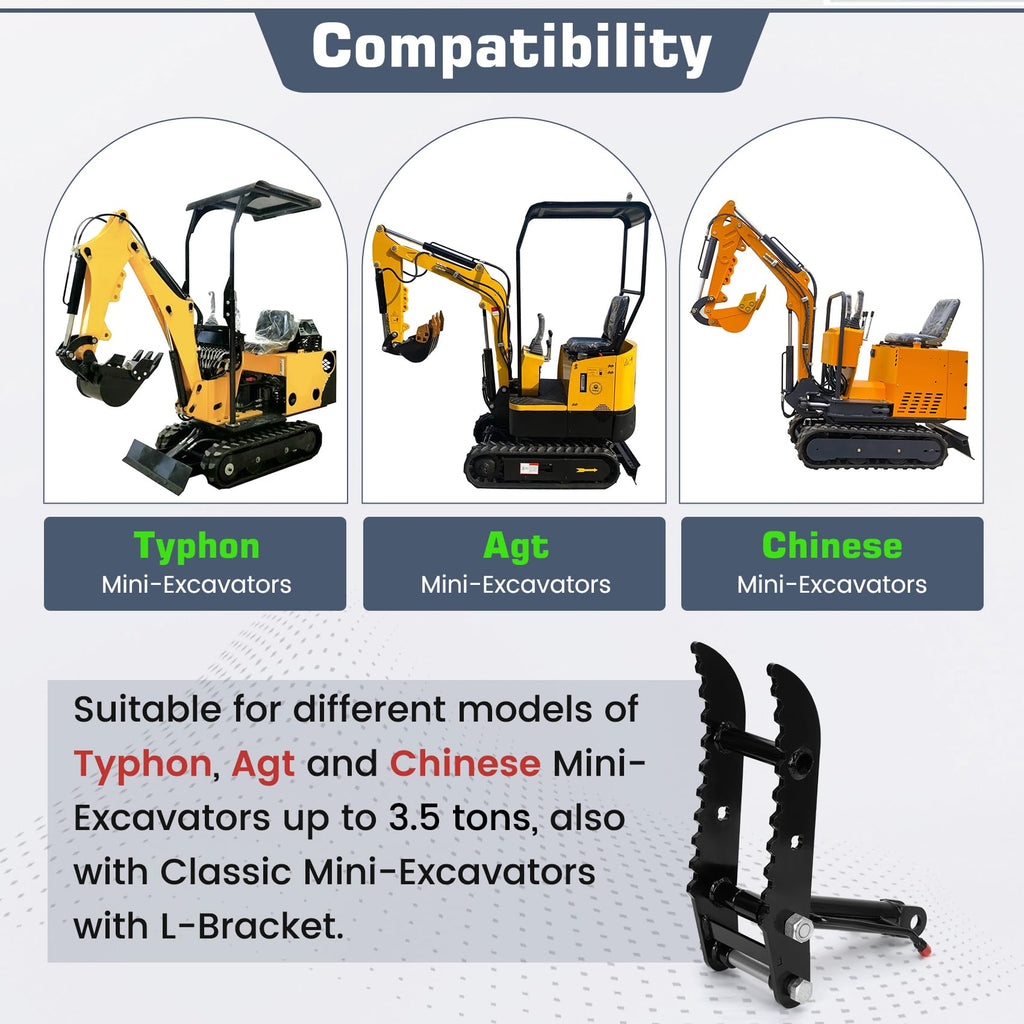 Mini Excavator Hydraulic Thumb for Typhon & Agt Mini Excavators under 3 Ton