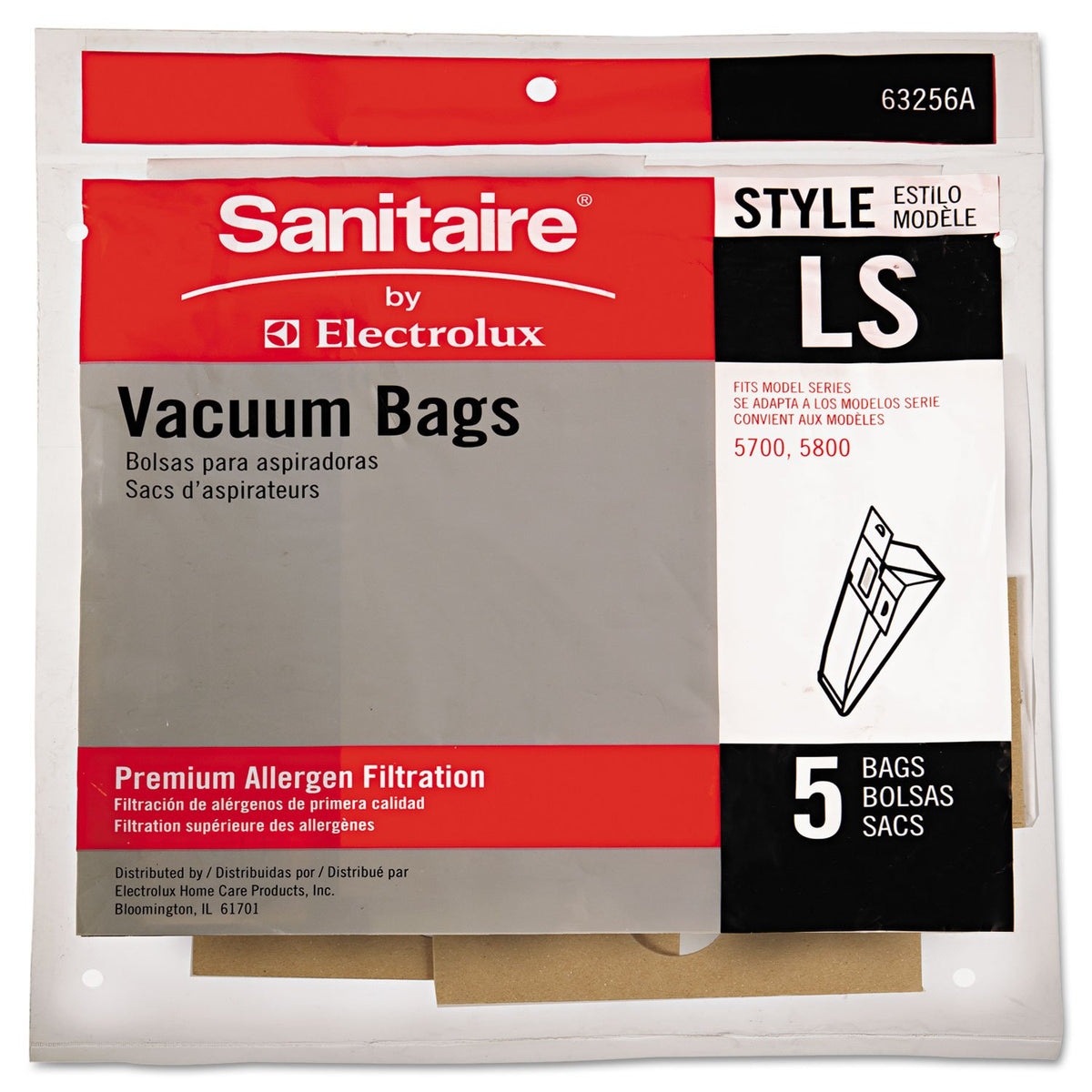 Commercial Upright Vacuum Cleaner Replacement Bags, Style LS, 5/Pack [ESS]
