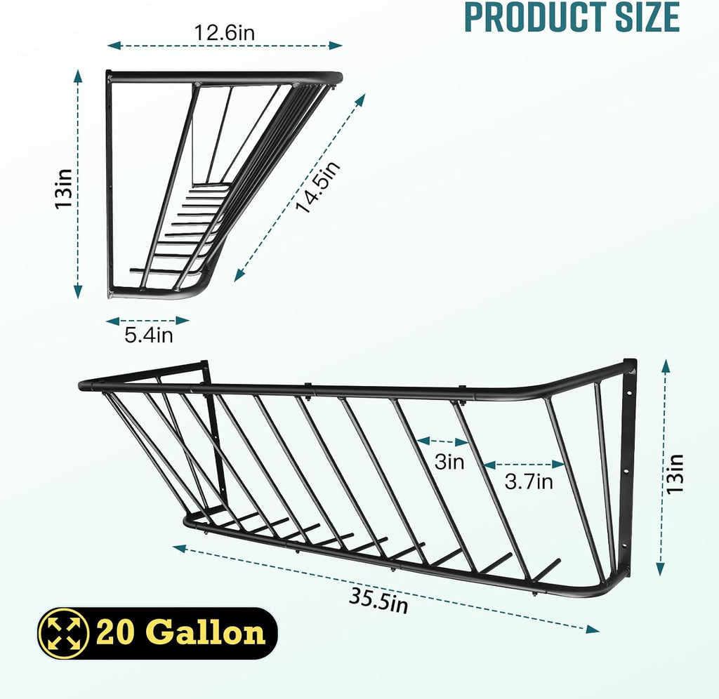 Wall Mount Steel Horse Hay Feeder Rack, 20 Gallon, 35.5 Inch Long