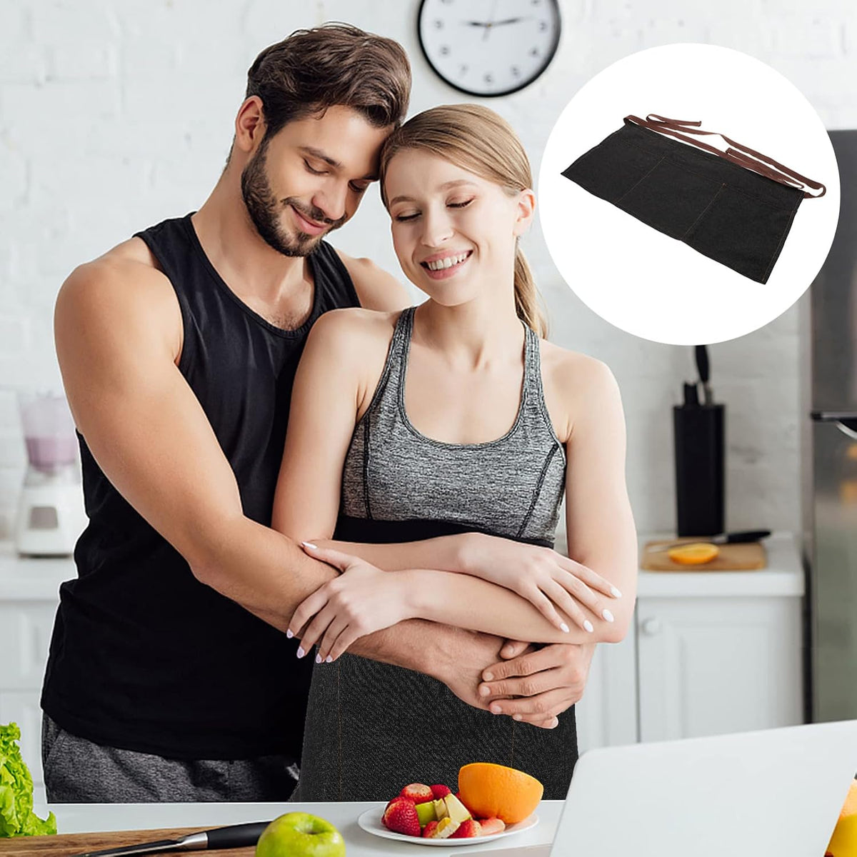 Unisex Denim Half Apron with 3 Pockets Black, 60x29cm