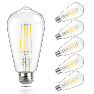 ST64 Edison LED Bulb 60W Eq., Daylihgt White 5000K, 800LM, 6-Pack