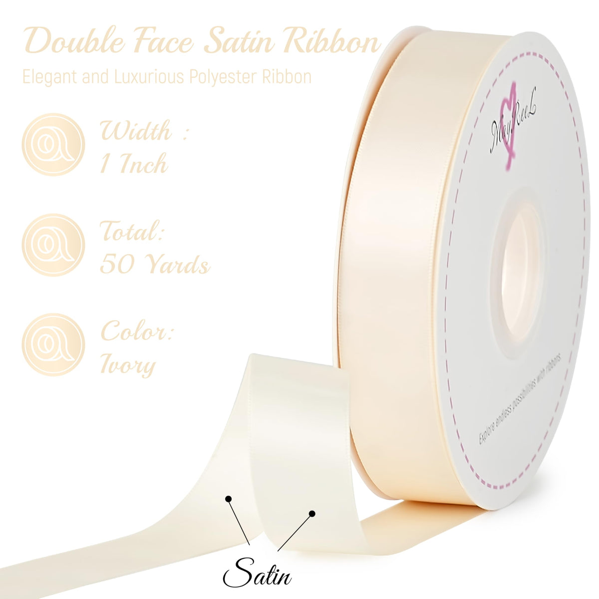 Ivory Satin Ribbon 1 Inch Double Faced 50 Yards