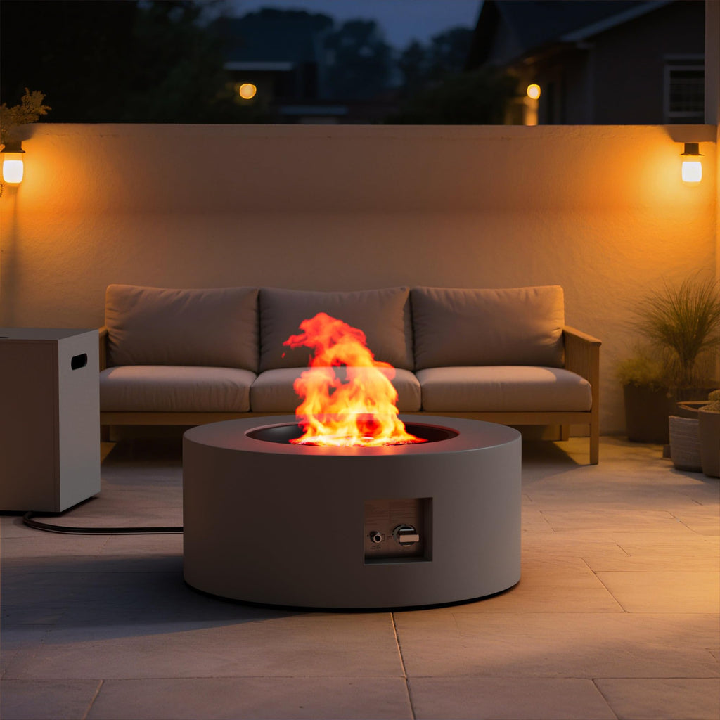 30" Round Outdoor Propane Fire Pit Table Firepit Table for Outside Patio