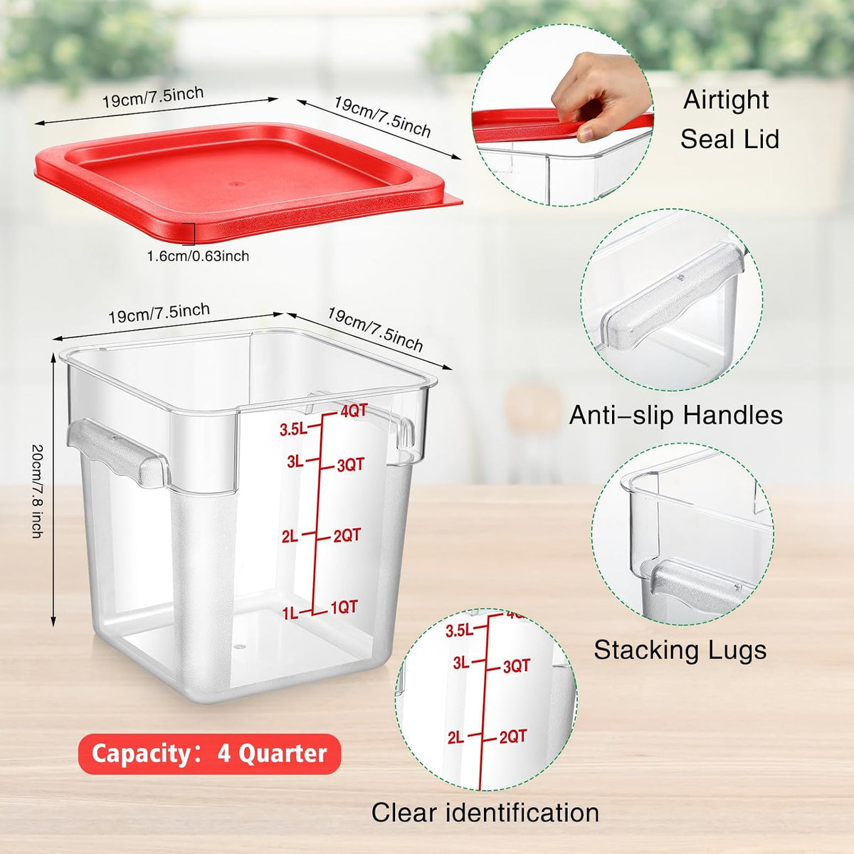 2 Pcs Square Food Storage Container Polycarbonate Clear Food Container with Lid Commercial Rice Storage with