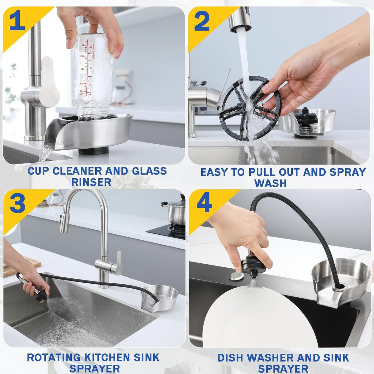 Glass Rinser for Kitchen Sink, Pull-Out Sprayer Combo Cup Washer Attachment
