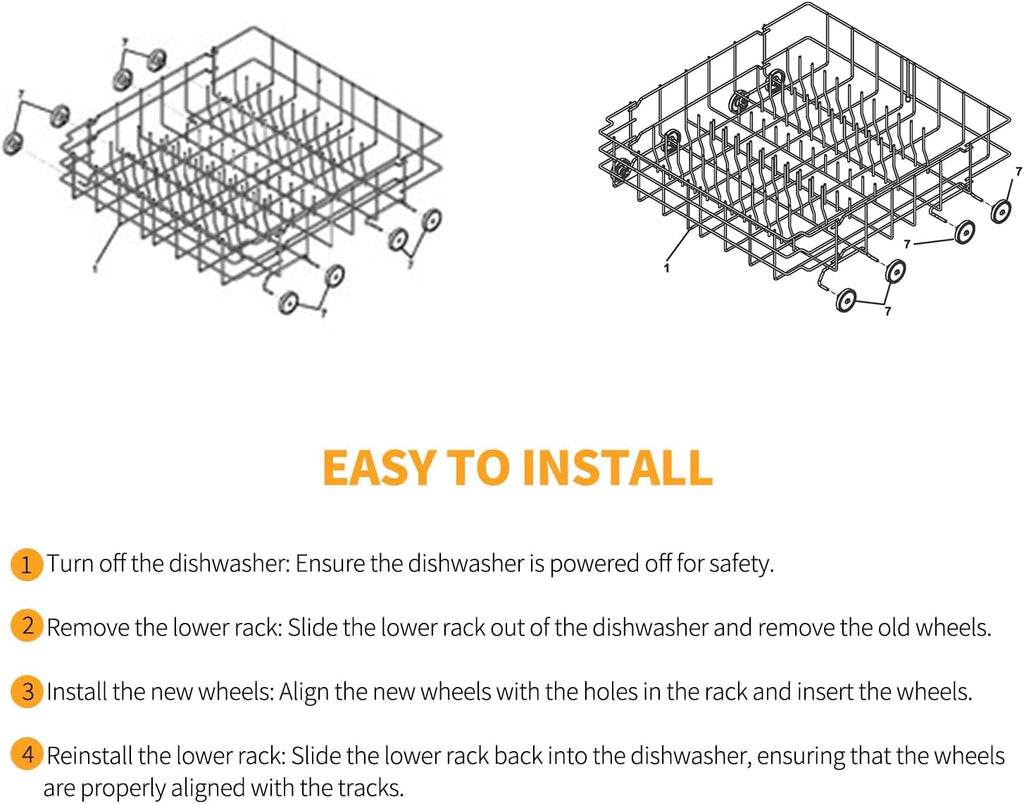 Allstare 5304532229 Dishwasher Lower Rack Wheels Replacement Parts for Frigidaire Dishwasher Parts Kenmore Lower Dishrack Assembly Wheels Dishwasher Dishrack Rollers Bottom Rack Wheels 8 Pcs