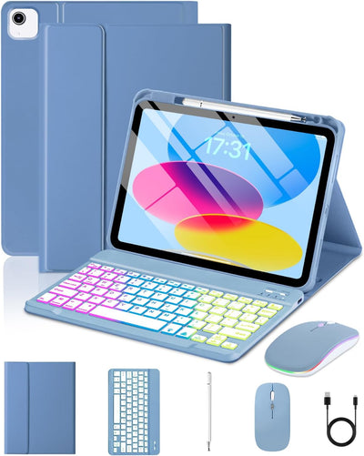 Case with Keyboard Mouse for iPad A16 11th/10th Generation Air 11 | inch M4/M3/M2 Air 5th/4th 10.9",7 Color Rainbow