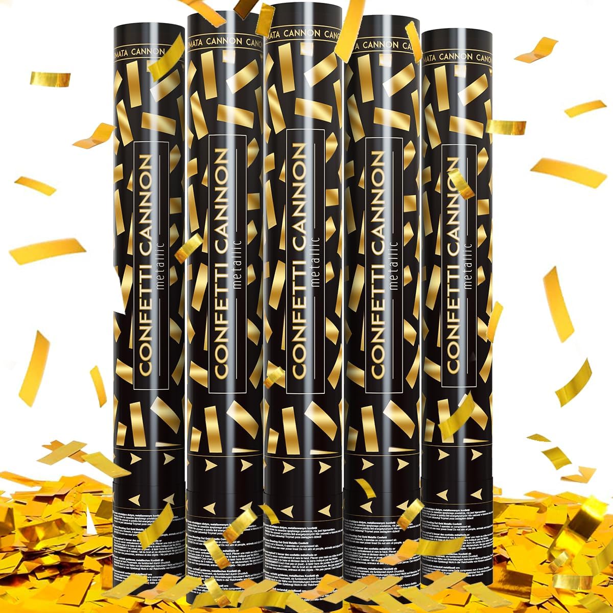 Confetti Cannons Confetti Poppers 5 Pack,15 Inch Gold Party Poppers Confetti Shooters, WORKKEEP Yello Confetti Pop