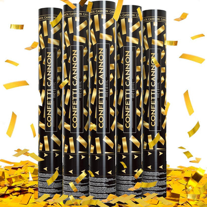 Confetti Cannons Confetti Poppers 5 Pack,15 Inch Gold Party Poppers Confetti Shooters, WORKKEEP Yello Confetti Pop