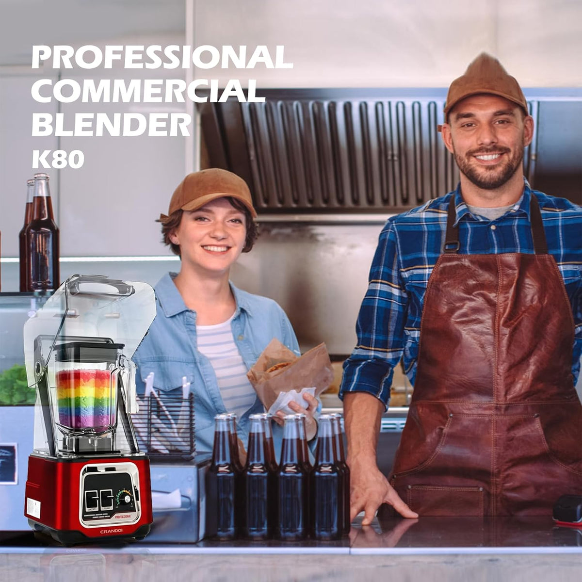 Commercial Blender, 2200W Countertop Blenders with Removable Shield, Quiet Smoothie Blender for Shakes and Ice
