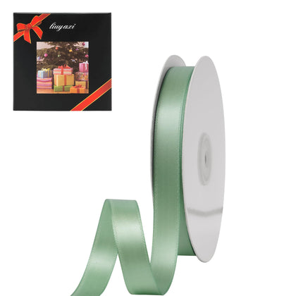 Sage Green Ribbon, 5/8" X 25 Yards, Sage Green Double Faced Stain Ribbon Use for Gift Wrapping, Crafts, Bows Bouquet