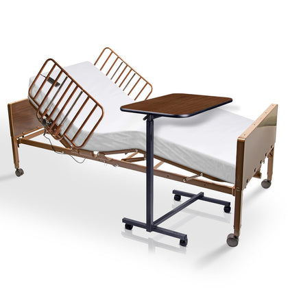 Electric Hospital Bed for Home Use - Includes Foam Mattress, Half Rails, Overbed Table - Medical Bed Set for Long
