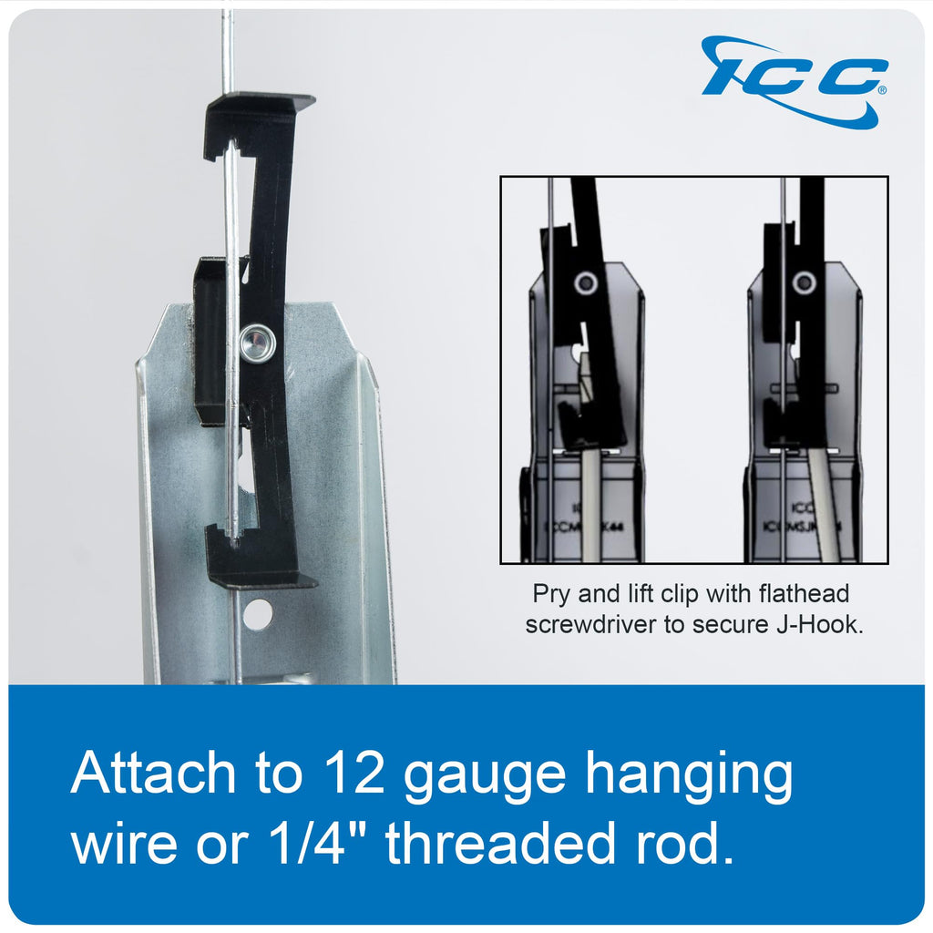 ICC 2-Inch Batwing J Hook Cable Management, Retainer Clip, 25-Pack