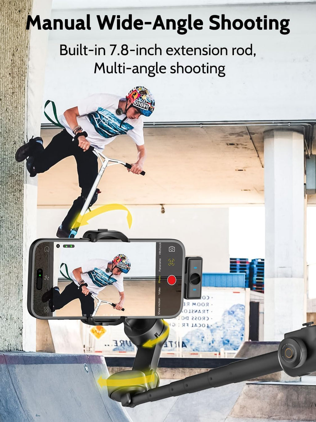 3-Axis Gimbal Stabilizer for iPhone with Lavalier Mic(V8 Mic Kit) | Phone Gimbal with Lavalier Microphone, 7.8"