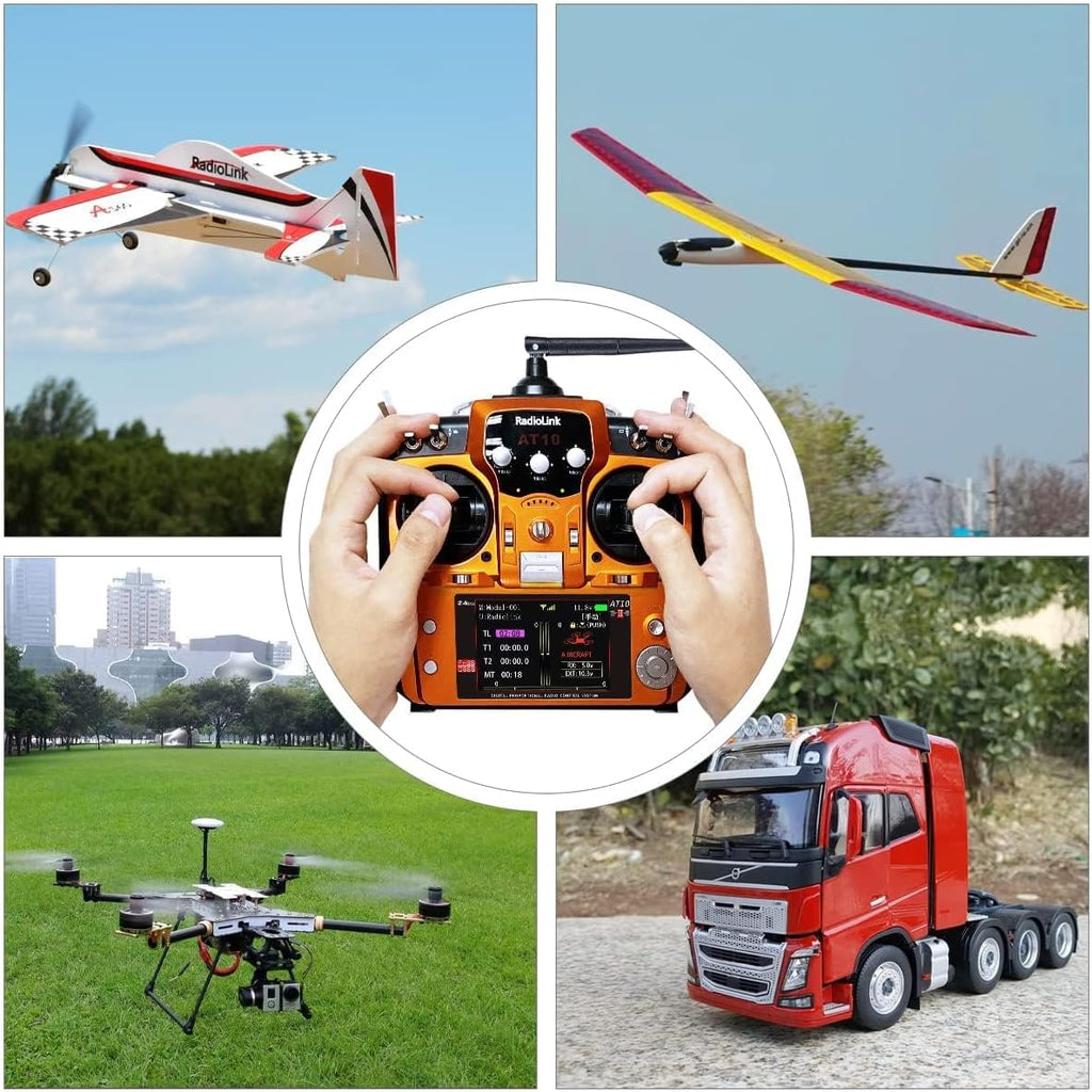 AT10II 12CH 2.4G RC Transmitter and Receiver R12DS for Airplane | Voltage Telemetry Long Range Radio Controller for