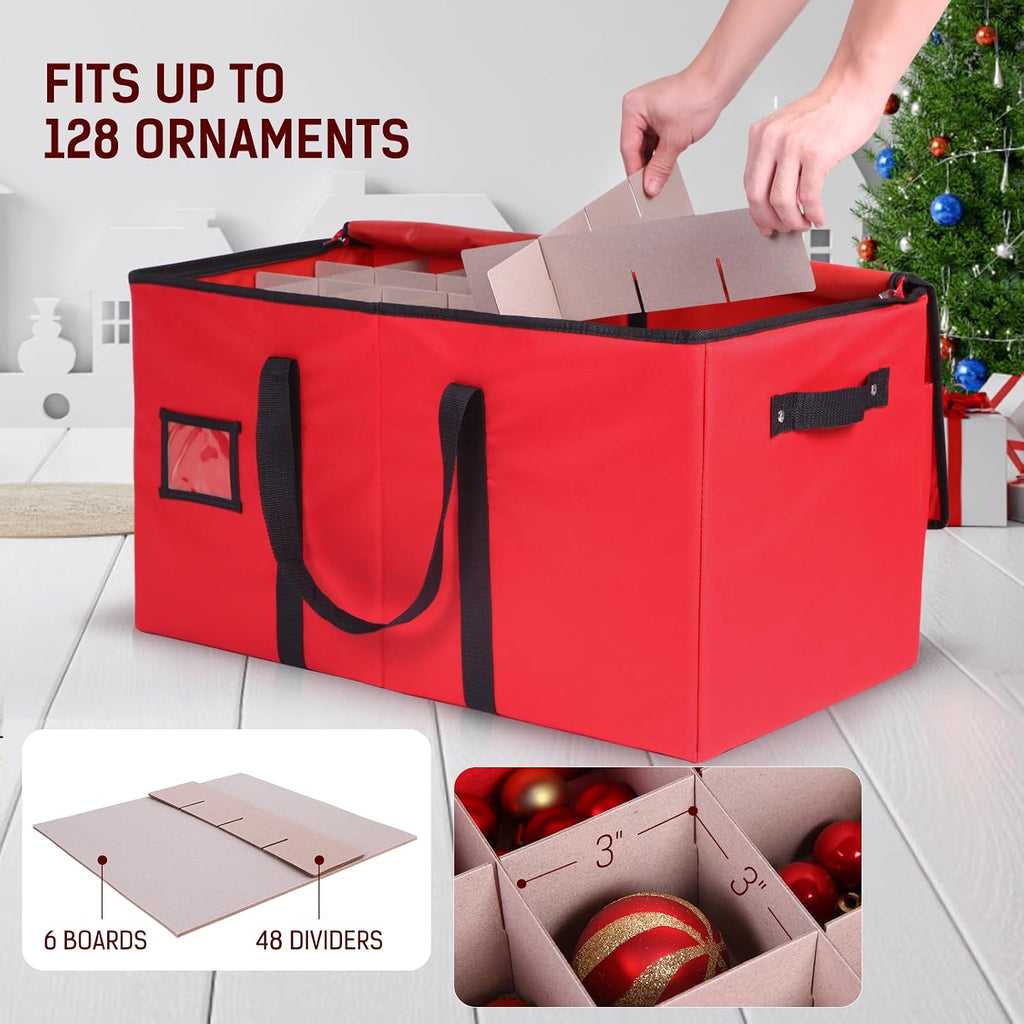 Christmas Ornament Storage Box, Durable Christmas Storage Container with Adjustable Dividers, Xmas Decorations