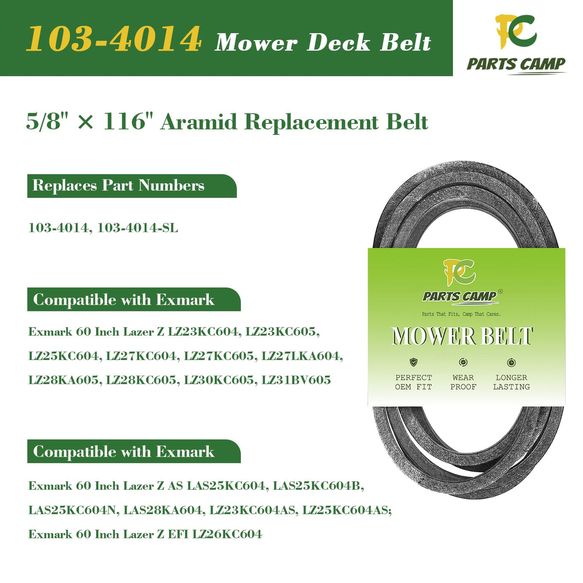 Parts Camp 103-4014 Mule Drive Belt for Exmark 60" Deck Mower 116" x 5/8"