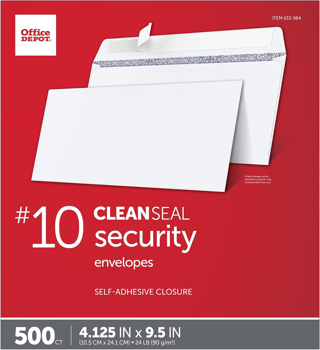 Clean Seal(TM) Security Envelopes, #10 (4 1/8in. x 9 1/2in.), White, Box Of 500, 12015