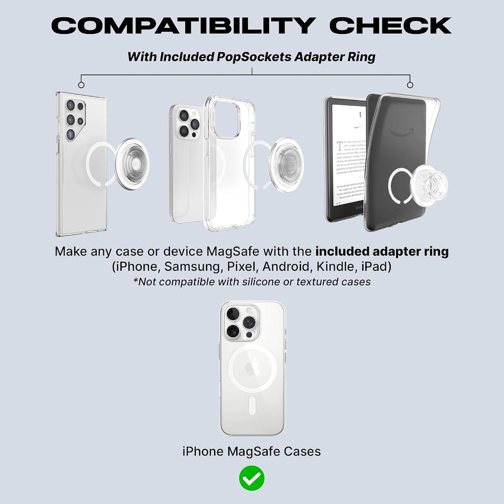 Phone Grip for MagSafe, Magnetic Holder, Phone Stand, Clear - Clear Glitter