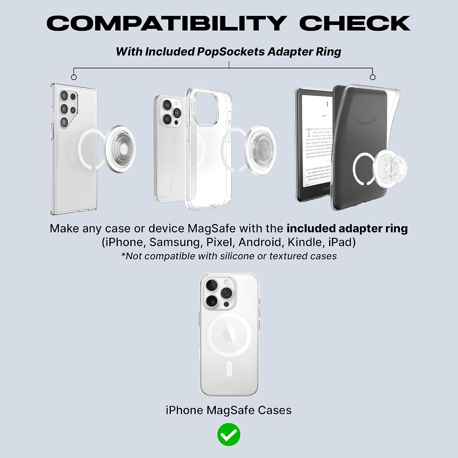 Phone Grip for MagSafe, Magnetic Holder, Phone Stand, Clear - Clear Glitter