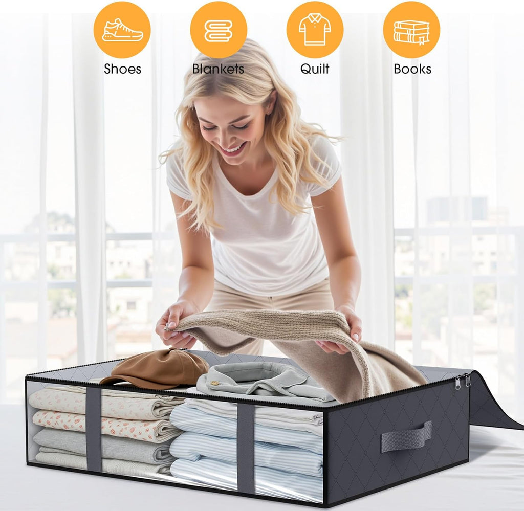 Under Bed Storage Bags 3 Pack, 40L Large Clothes & Comforter Storage Containers with Clear Window, Breathable Fabric
